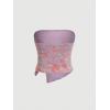 imageMilumia Women Floral Mesh Strapless Ruched Tube Top Split Hem Sleeveless Bandeau Crop TopsLilac Purple