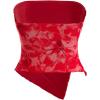 imageMilumia Women Floral Mesh Strapless Ruched Tube Top Split Hem Sleeveless Bandeau Crop TopsRed