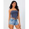 imageMilumia Women Mesh Tube Tops Split Hem Going Out Strapless Bandeau Tops Ruched Tank ShirtsBlue