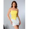 imageMilumia Women Mesh Tube Tops Split Hem Going Out Strapless Bandeau Tops Ruched Tank ShirtsYellow