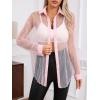 imageMilumia Women Striped Mesh Sheer Button Up Shirt Long Sleeve Drop Shoulder Blouse TopLight Pink
