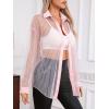 imageMilumia Women Striped Mesh Sheer Button Up Shirt Long Sleeve Drop Shoulder Blouse TopLight Pink