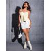 imageMilumia Women Tie Front Ruched Tube Top Strapless Flared Hem Peplum Bandeau TopsBeige