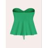 imageMilumia Women Tie Front Ruched Tube Top Strapless Flared Hem Peplum Bandeau TopsGreen