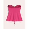 imageMilumia Women Tie Front Ruched Tube Top Strapless Flared Hem Peplum Bandeau TopsHot Pink