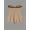 imageMilumia Women Tie Front Ruched Tube Top Strapless Flared Hem Peplum Bandeau TopsKhaki