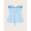 imageMilumia Women Tie Front Ruched Tube Top Strapless Flared Hem Peplum Bandeau TopsLight Blue