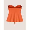 imageMilumia Women Tie Front Ruched Tube Top Strapless Flared Hem Peplum Bandeau TopsOrange