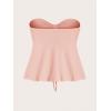 imageMilumia Women Tie Front Ruched Tube Top Strapless Flared Hem Peplum Bandeau TopsPink