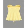 imageMilumia Women Tie Front Ruched Tube Top Strapless Flared Hem Peplum Bandeau TopsYellow