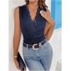 imageMilumia WomenS See Through Lace Bodysuits Sleeveless Deep V Neck Body SuitsDark Blue