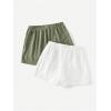 imageMilumia Womens 2 Pack Bowtie Side Wrap Skort Elastic Waist Solid Linen ShortsWhite and Green
