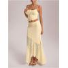 imageMilumia Womens 2 Piece Outfits Ruffle Trim Cami Crop Top and Low Rise Maxi Skirt SetApricot