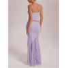imageMilumia Womens 2 Piece Outfits Ruffle Trim Cami Crop Top and Low Rise Maxi Skirt SetMauve Purple