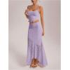 imageMilumia Womens 2 Piece Outfits Ruffle Trim Cami Crop Top and Low Rise Maxi Skirt SetMauve Purple