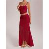 imageMilumia Womens 2 Piece Outfits Ruffle Trim Cami Crop Top and Low Rise Maxi Skirt SetRed
