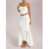 imageMilumia Womens 2 Piece Outfits Ruffle Trim Cami Crop Top and Low Rise Maxi Skirt SetWhite