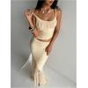imageMilumia Womens 2 Piece Outfits Ruffle Trim Cami Crop Top and Low Rise Maxi Skirt SetYellow