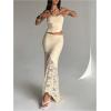 imageMilumia Womens 2 Piece Outfits Ruffle Trim Cami Crop Top and Low Rise Maxi Skirt SetYellow