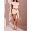 imageMilumia Womens 2 Piece Set One Shoulder Crop Top Tee and Ruched Going Out Mini SkirtBeige