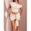 imageMilumia Womens 2 Piece Set One Shoulder Crop Top Tee and Ruched Going Out Mini SkirtBeige