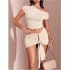 imageMilumia Womens 2 Piece Set One Shoulder Crop Top Tee and Ruched Going Out Mini SkirtBeige