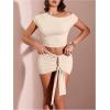 imageMilumia Womens 2 Piece Set One Shoulder Crop Top Tee and Ruched Going Out Mini SkirtBeige