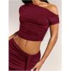 imageMilumia Womens 2 Piece Set One Shoulder Crop Top Tee and Ruched Going Out Mini SkirtBurgundy