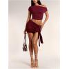 imageMilumia Womens 2 Piece Set One Shoulder Crop Top Tee and Ruched Going Out Mini SkirtBurgundy