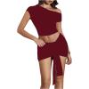 imageMilumia Womens 2 Piece Set One Shoulder Crop Top Tee and Ruched Going Out Mini SkirtBurgundy