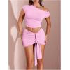 imageMilumia Womens 2 Piece Set One Shoulder Crop Top Tee and Ruched Going Out Mini SkirtPink