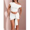 imageMilumia Womens 2 Piece Set One Shoulder Crop Top Tee and Ruched Going Out Mini SkirtWhite