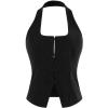 imageMilumia Womens Backless Halter Crop Top Y2K Bow Front Cut Out Sleeveless Going Out Tank TopsBlack