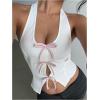imageMilumia Womens Backless Halter Crop Top Y2K Bow Front Cut Out Sleeveless Going Out Tank TopsWhite and Pink