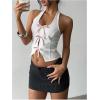 imageMilumia Womens Backless Halter Crop Top Y2K Bow Front Cut Out Sleeveless Going Out Tank TopsWhite and Pink