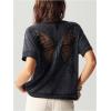 imageMilumia Womens Butterfly Cut Out Back TShirt Short Sleeve Vintage Loose Tee Tops StreetwearBlack