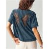 imageMilumia Womens Butterfly Cut Out Back TShirt Short Sleeve Vintage Loose Tee Tops StreetwearBlue