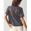imageMilumia Womens Butterfly Cut Out Back TShirt Short Sleeve Vintage Loose Tee Tops StreetwearDark Grey