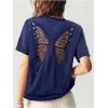 imageMilumia Womens Butterfly Cut Out Back TShirt Short Sleeve Vintage Loose Tee Tops StreetwearDeep Blue