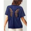 imageMilumia Womens Butterfly Cut Out Back TShirt Short Sleeve Vintage Loose Tee Tops StreetwearDeep Blue