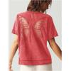 imageMilumia Womens Butterfly Cut Out Back TShirt Short Sleeve Vintage Loose Tee Tops StreetwearRed