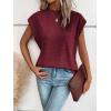 imageMilumia Womens Casual Cap Short Sleeve T Shirt Dressy Mock Neck Office Work TopBurgundy