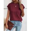 imageMilumia Womens Casual Cap Short Sleeve T Shirt Dressy Mock Neck Office Work TopBurgundy