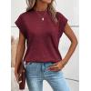 imageMilumia Womens Casual Cap Short Sleeve T Shirt Dressy Mock Neck Office Work TopBurgundy