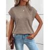 imageMilumia Womens Casual Cap Short Sleeve T Shirt Dressy Mock Neck Office Work TopCoffee Brown Mix