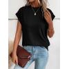 imageMilumia Womens Casual Cap Short Sleeve T Shirt Dressy Mock Neck Office Work TopDark Black