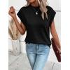 imageMilumia Womens Casual Cap Short Sleeve T Shirt Dressy Mock Neck Office Work TopDark Black