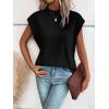 imageMilumia Womens Casual Cap Short Sleeve T Shirt Dressy Mock Neck Office Work TopDark Black