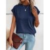 imageMilumia Womens Casual Cap Short Sleeve T Shirt Dressy Mock Neck Office Work TopDark Blue