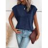 imageMilumia Womens Casual Cap Short Sleeve T Shirt Dressy Mock Neck Office Work TopDark Blue
